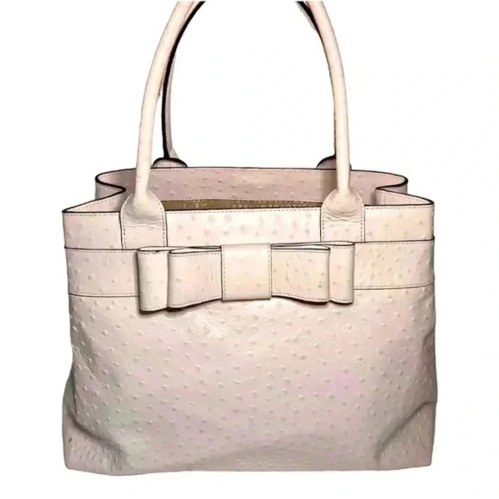 Kate Spade New York Charm Ostrich pink blush tote purse bag